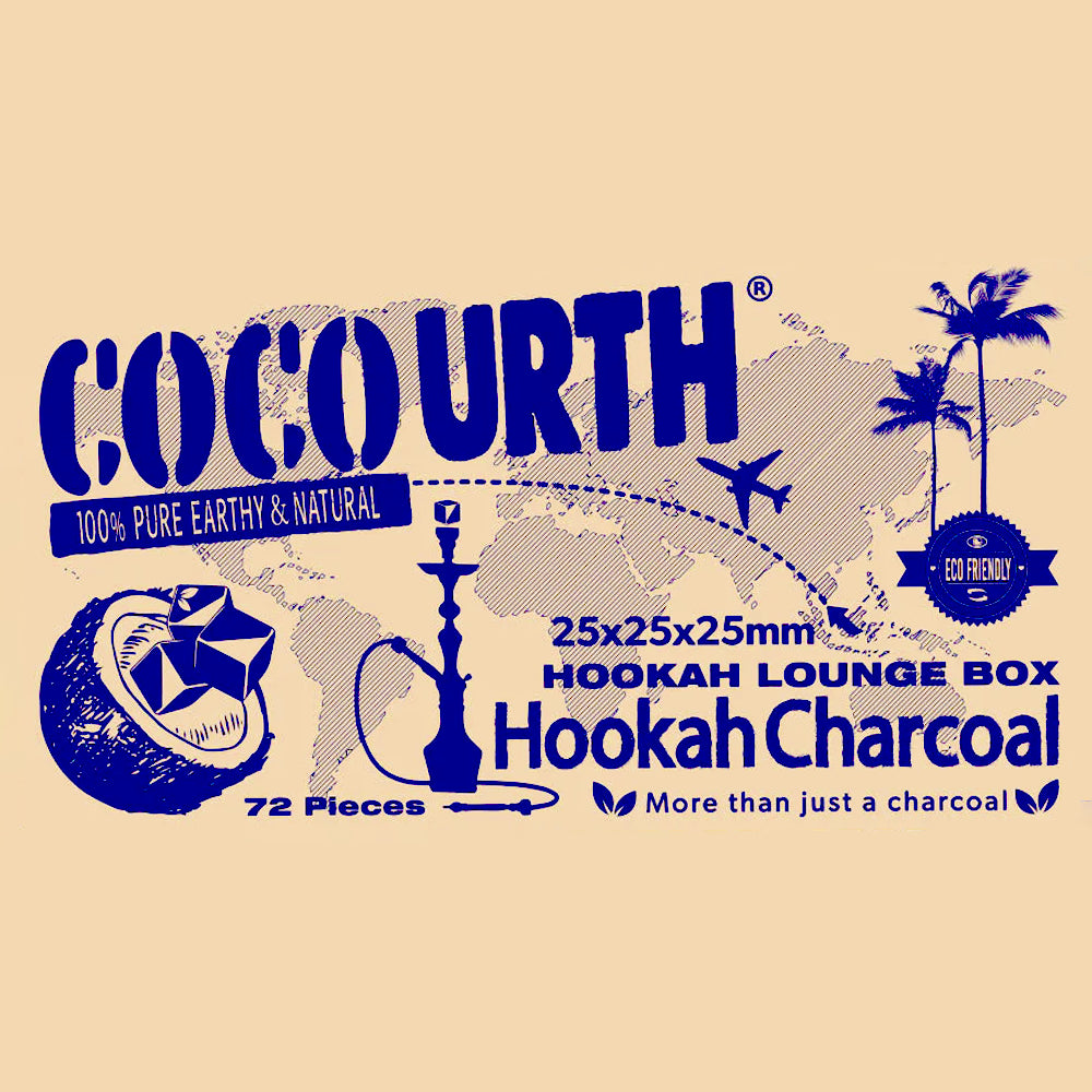 Cocourth hookah lounge box packaging with branding and product details on a beige background